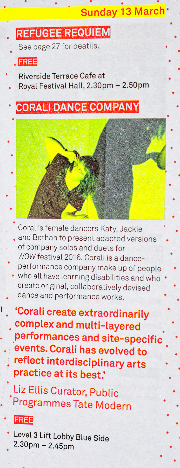 Corali feature in Southbank Centre brochure 2016 WOW festival